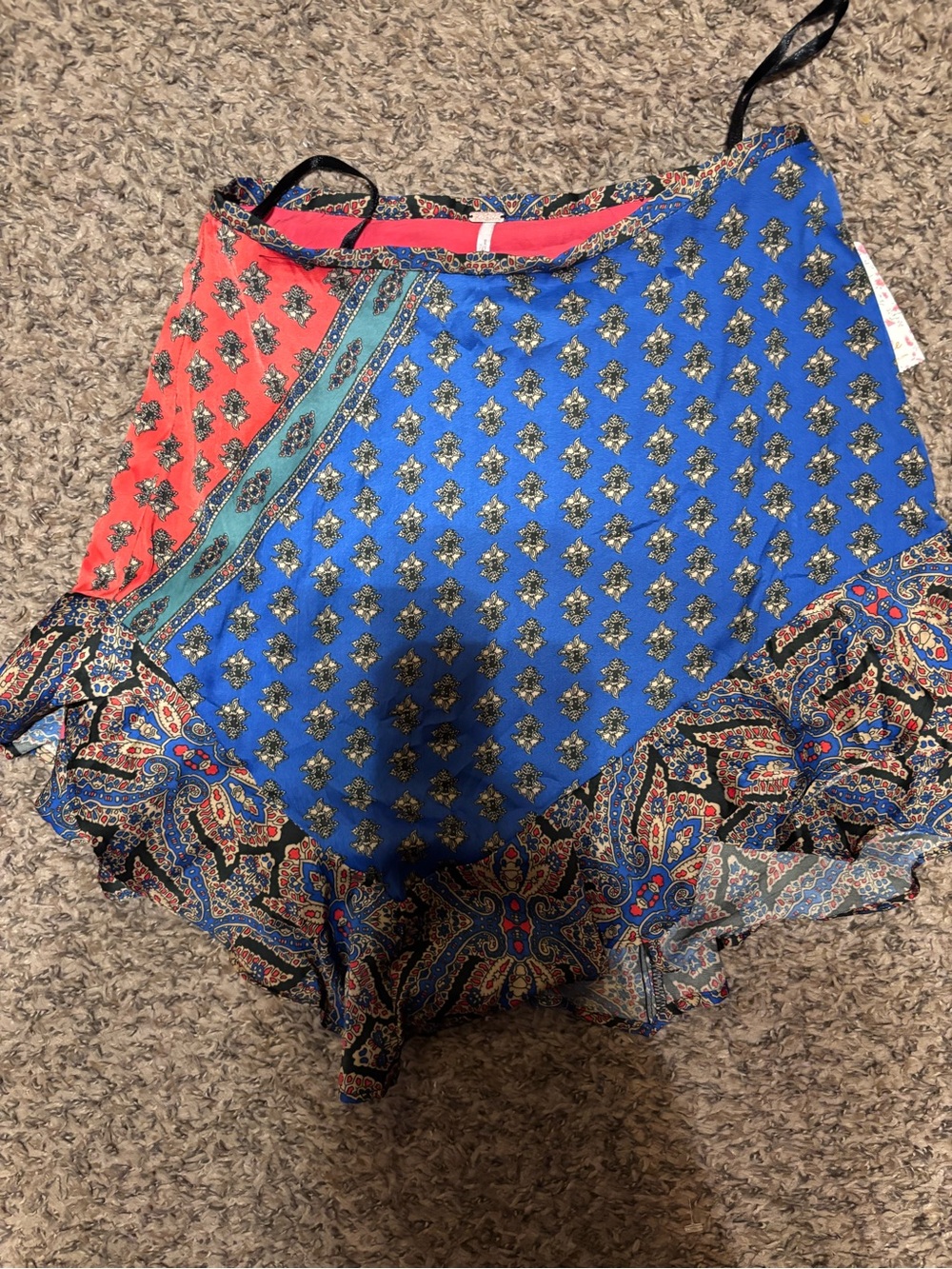 Free People Blue & Coral Paisley Patchwork Mini Skirt